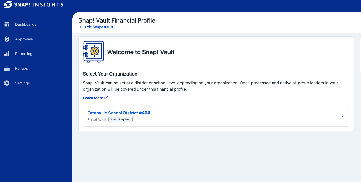 Screenshot of Vault setup